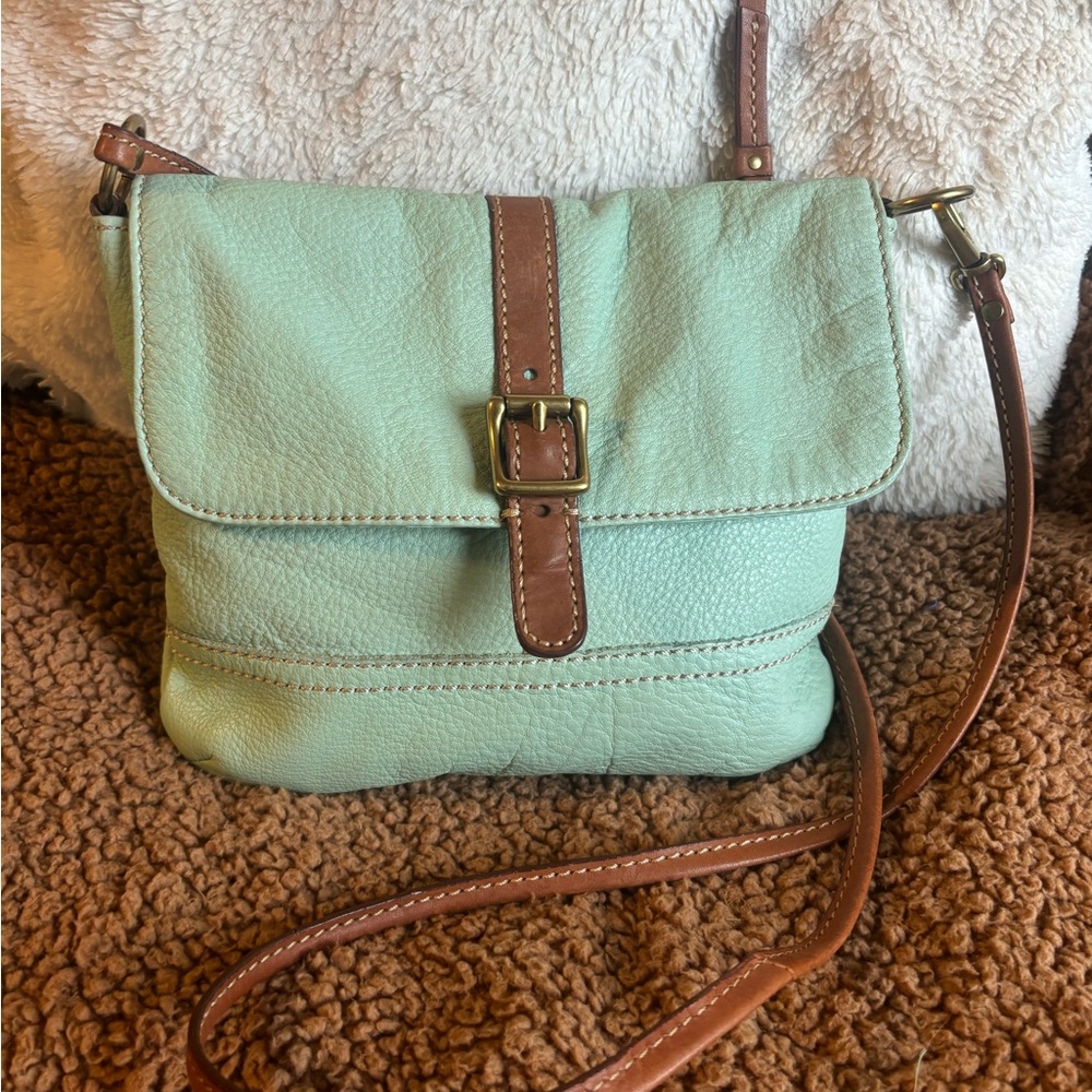 Fossil Mint Green Leather Crossbody Bag